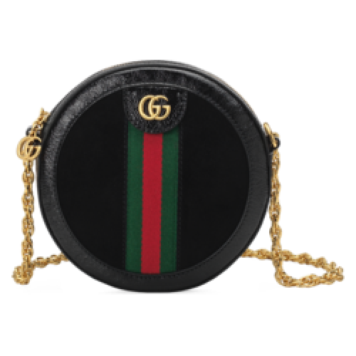 Borsa a spalla tonda mini Gucci Ophidia 550618 in camoscio nero