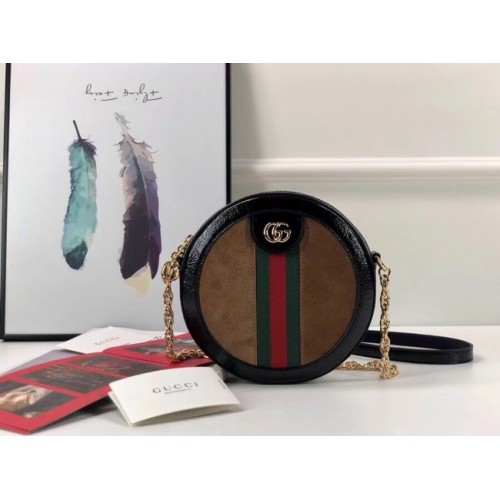 Gucci Ophidia borsa a spalla tonda mini 550618 in camoscio marrone