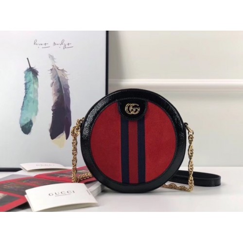 Gucci Ophidia mini borsa tonda a tracolla 550618 in camoscio rosso