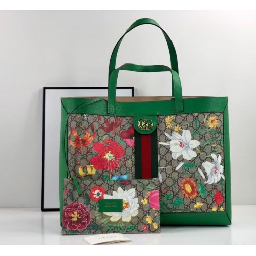Borsa shopping Gucci Ophidia serie GG fiore media 547947 verde