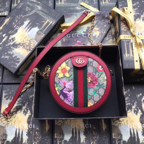Gucci Ophidia serie GG fiore rotondo Mini borsa a tracolla 550618 rosso