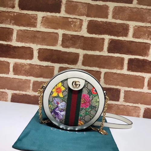 Gucci Ophidia serie GG fiore rotondo Mini borsa a tracolla 550618 bianco