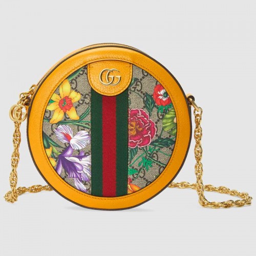 Gucci Ophidia serie GG fiore rotondo Mini borsa a tracolla 550618 giallo