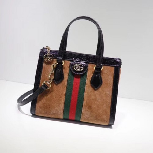 Borsa tote Gucci Ophidia piccola GG 547551 in camoscio marrone