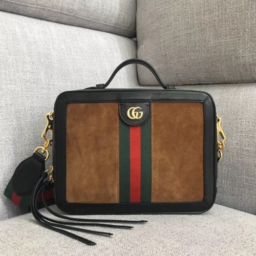 Borsa a spalla Gucci Ophidia piccola 550622 in camoscio marrone