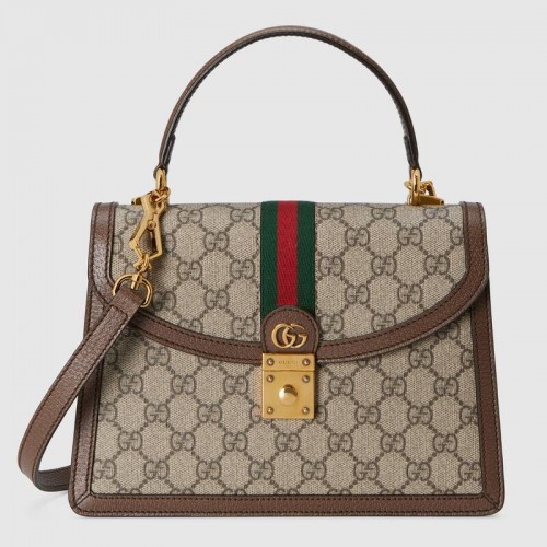 Borsa Gucci Ophidia piccola con manico superiore con nastro Web 651055 marrone