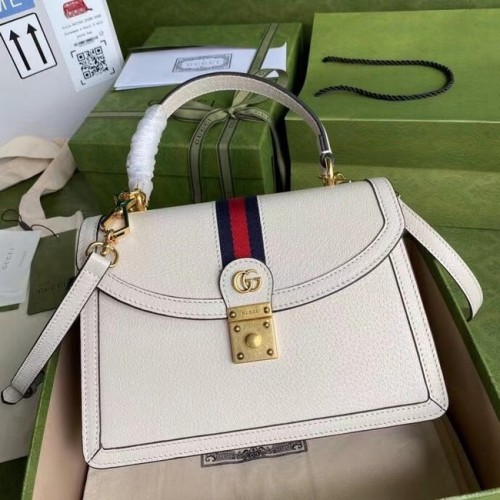 Borsa Gucci Ophidia piccola con manico superiore con nastro Web 651055 bianco