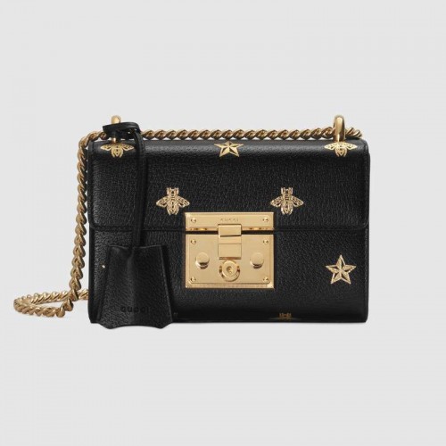Borsa a tracolla piccola Gucci Padlock Bee Star 432182 NERA