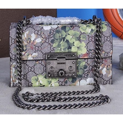 Borsa a tracolla Gucci Padlock Blooms 409487 nera