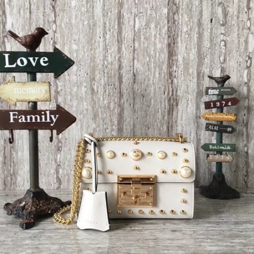 Borsa a tracolla in pelle di vitello Gucci Padlock 432182 bianco sporco