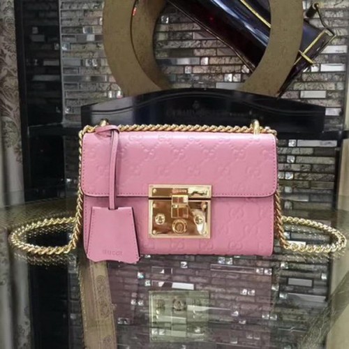 Borsa a tracolla Gucci con lucchetto Gucci Signature Mini 409487 Rosa
