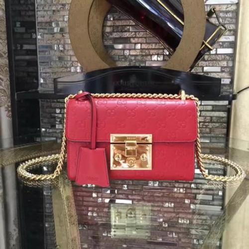 Borsa a tracolla Gucci con lucchetto Gucci Signature Mini 409487 Rossa
