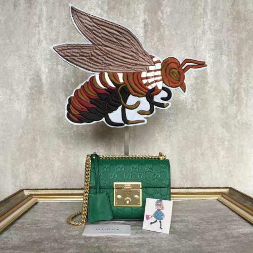 Borsa a tracolla Gucci con lucchetto Gucci Signature Mini 409487A verde