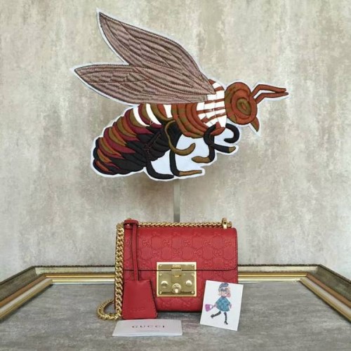 Borsa a tracolla Gucci con lucchetto Gucci Signature Mini 409487A Rossa