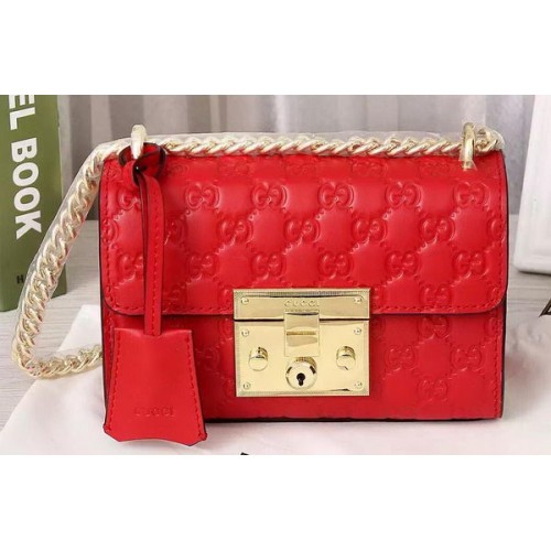 Borsa a tracolla Gucci con lucchetto Gucci Signature 409487 Rossa