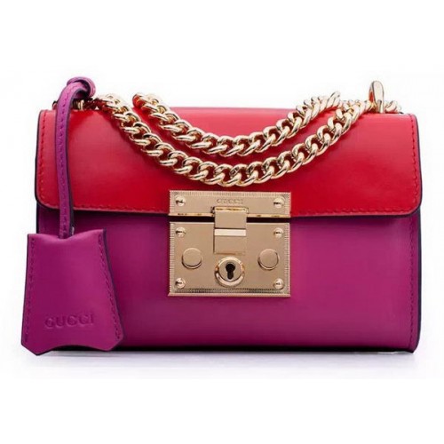 Borse a tracolla in pelle con lucchetto Gucci 409487 rosa e rosso