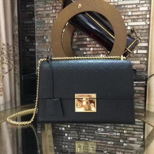 Borsa a tracolla Gucci Signature serie Gucci Padlock 409486 nera