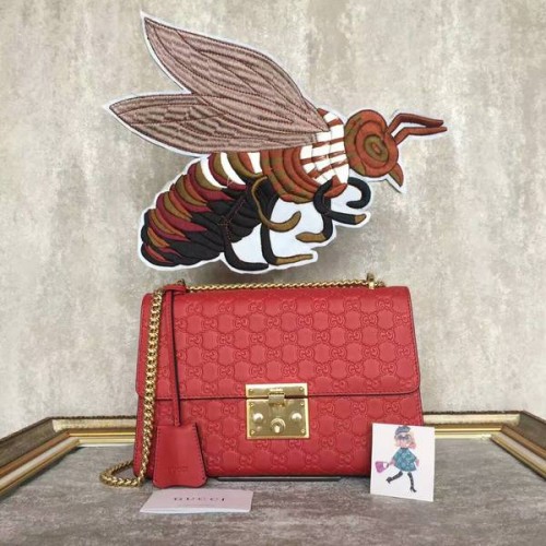 Borsa a tracolla Gucci Signature serie Gucci Padlock 409486 rossa