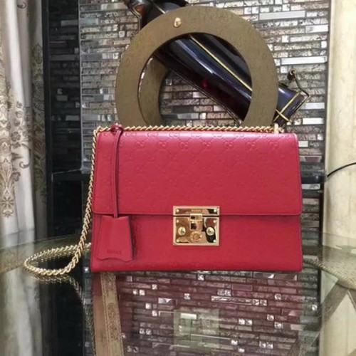 Borsa a tracolla Gucci Signature serie Gucci Padlock 409486 rossa