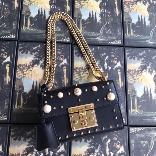 Borsa a spalla Gucci Padlock piccola GG Pearl 409487 nera