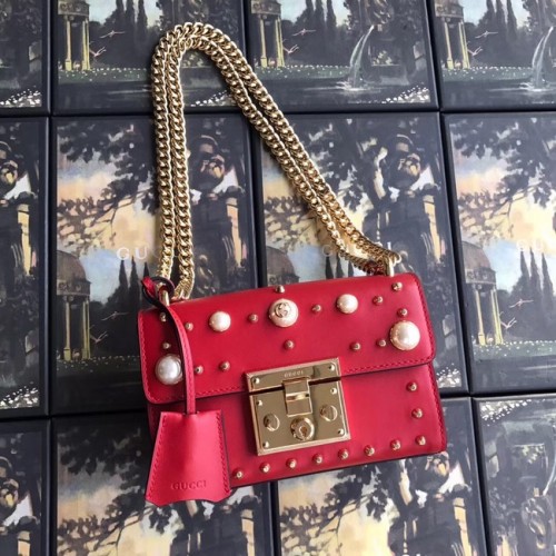 Borsa a spalla Gucci Padlock piccola GG Pearl 409487 rossa