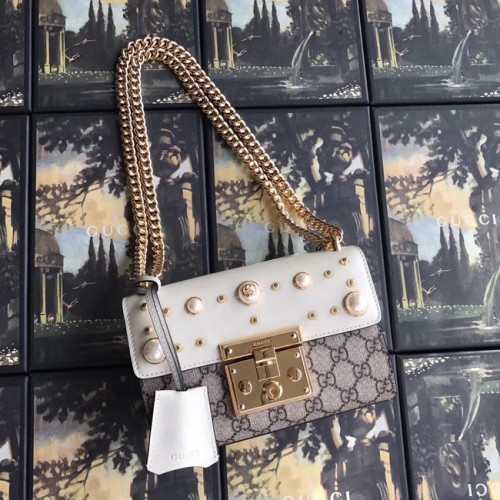 Borsa a tracolla Gucci Padlock piccola GG Pearl A409487 Bianca