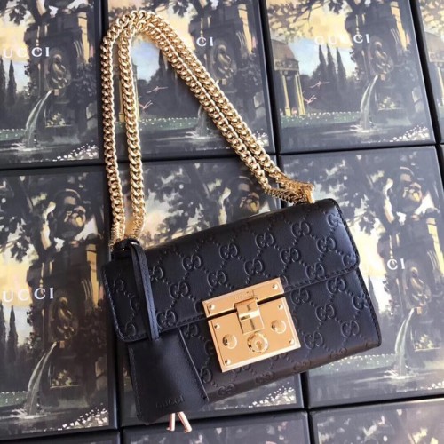 Borsa a spalla Gucci Padlock piccola GG 409487 nera