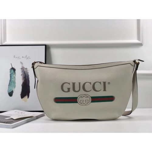 Borsa hobo mezzaluna Gucci Print 523588 bianca