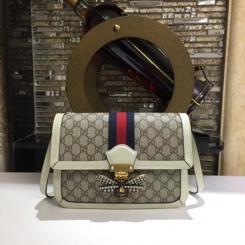 Borsa a tracolla media Gucci Queen Margaret GG Supreme 524356 Bianca