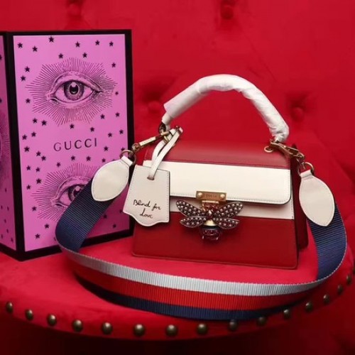 Borsa con manico superiore in pelle Gucci Queen Margaret 476541 rossa