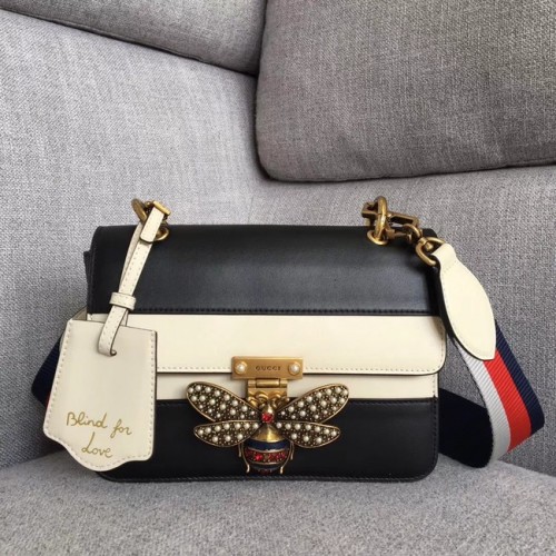 Borsa a spalla piccola Gucci Queen Margaret 476542 nera e bianca