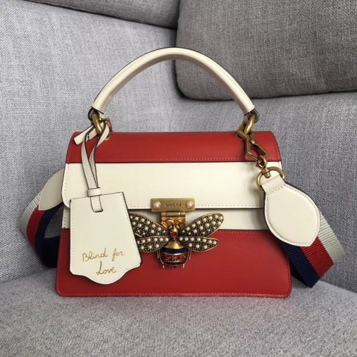 Borsa a mano piccola Gucci Queen Margaret 476541 rossa e bianca