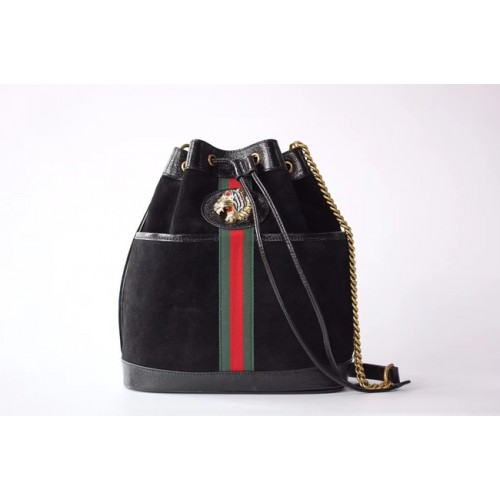 Borsa a secchiello media Gucci Rajah 553961 in camoscio nero