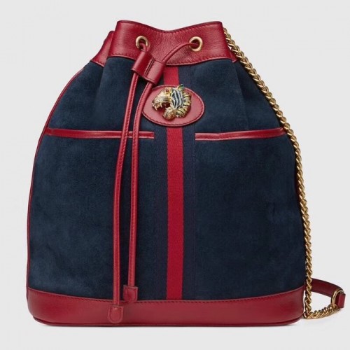 Borsa a secchiello media Gucci Rajah 553961 in camoscio blu