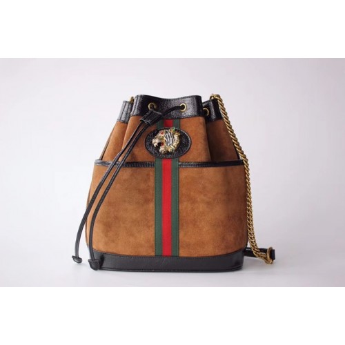 Borsa a secchiello media Gucci Rajah 553961 in camoscio marrone