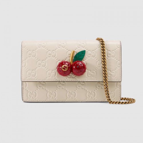 Borsa mini Gucci Signature con ciliegie 481291 Bianco