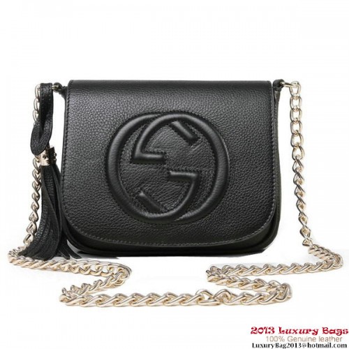 Borsa a tracolla a catena in pelle nera Gucci Soho 323190
