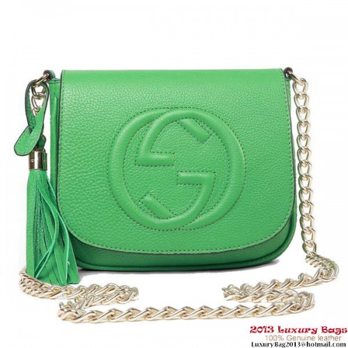 Borsa a tracolla a catena in pelle verde Gucci Soho 323190