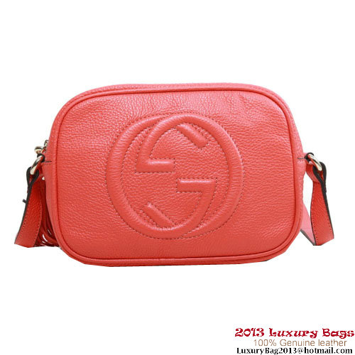 Borsa disco in pelle di vitello Gucci Soho 308364 rosso chiaro