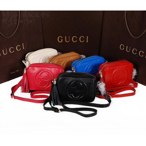 Borsa disco in pelle di vitello Gucci Soho 308364