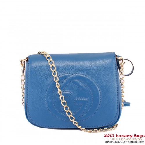 Borsa a tracolla con catena in pelle Gucci Soho 323190 blu