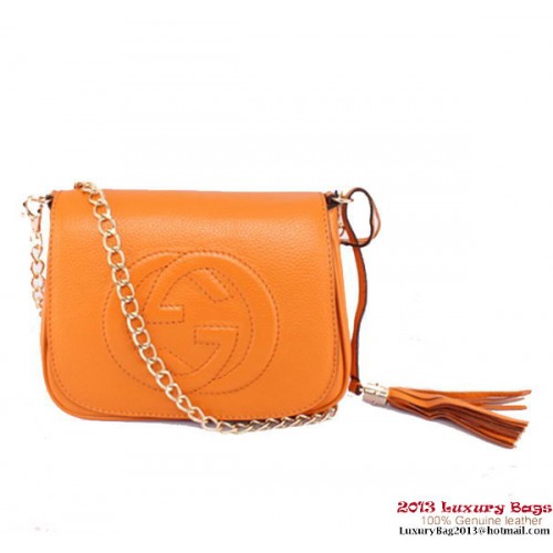 Borsa a tracolla con catena in pelle Gucci Soho 323190 Cammello