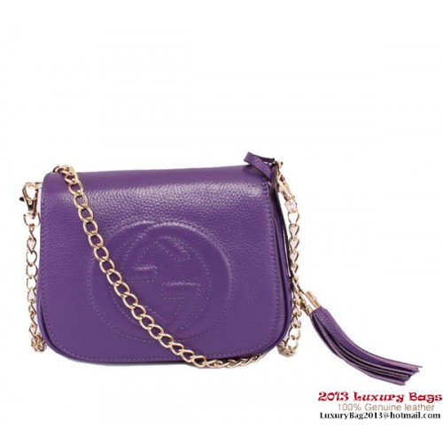 Borsa a tracolla a catena in pelle Gucci Soho 323190 viola scuro