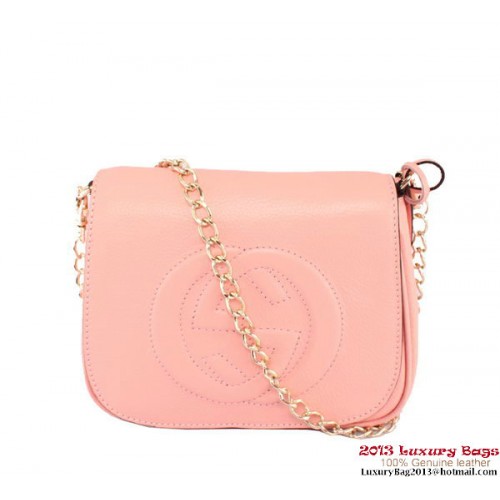 Borsa a tracolla con catena in pelle Gucci Soho 323190 rosa