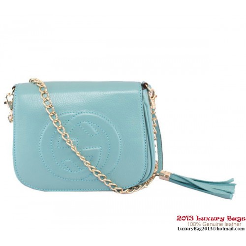 Borsa a tracolla con catena in pelle Gucci Soho 323190 RoyalBlue