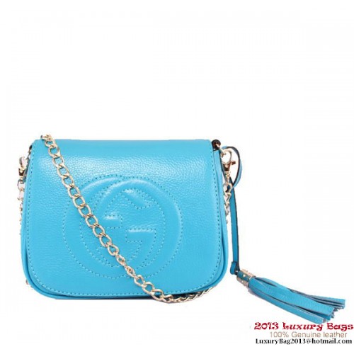 Borsa a tracolla con catena in pelle Gucci Soho 323190 blu cielo