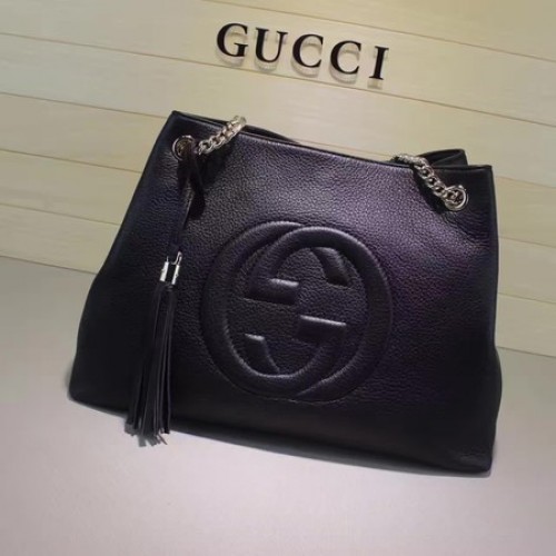 Borsa tote media Gucci Soho in pelle di vitello 308982 nera