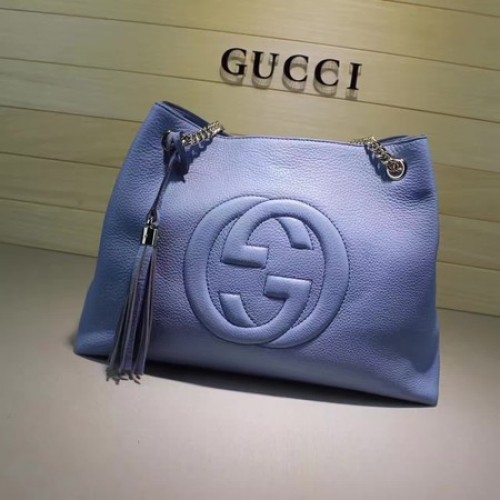 Borsa tote media Gucci Soho in pelle di vitello 308982 blu