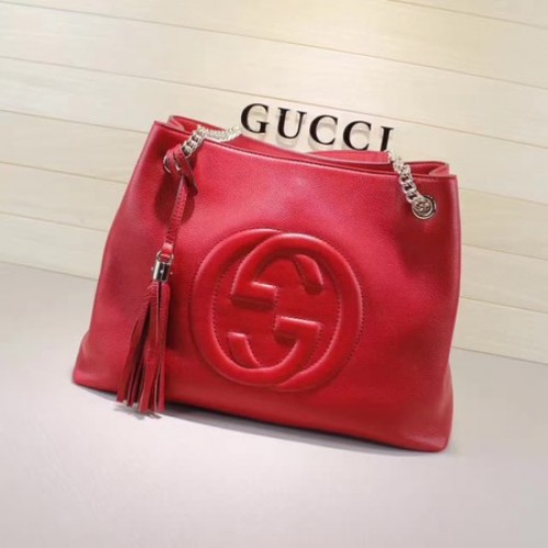 Borsa tote media Gucci Soho in pelle di vitello 308982 rossa