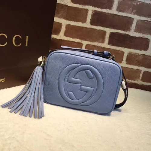 Borsa da discoteca in pelle metallizzata Gucci Soho 308364 blu